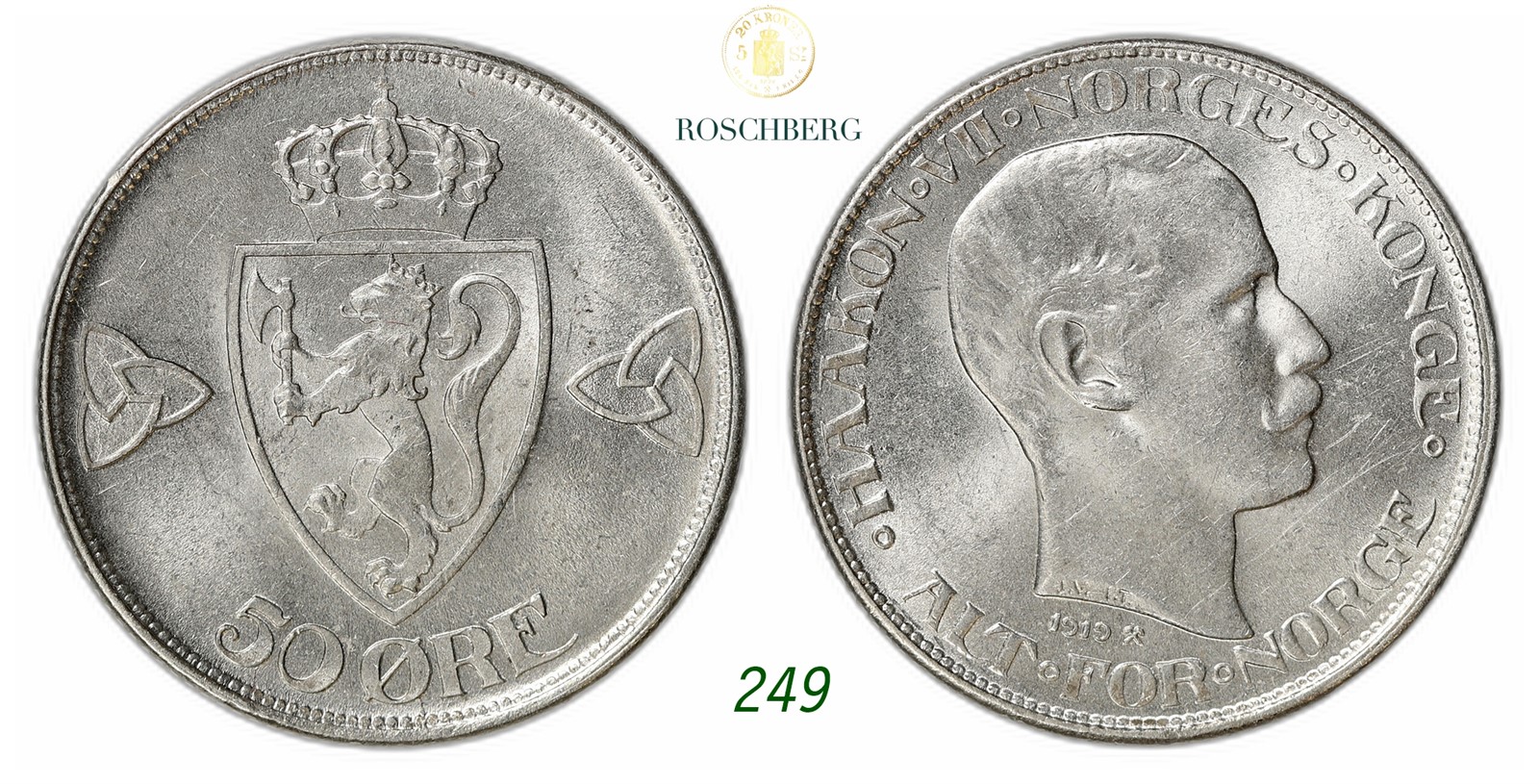 NORWAY. Haakon VII. 50 Øre 1919.