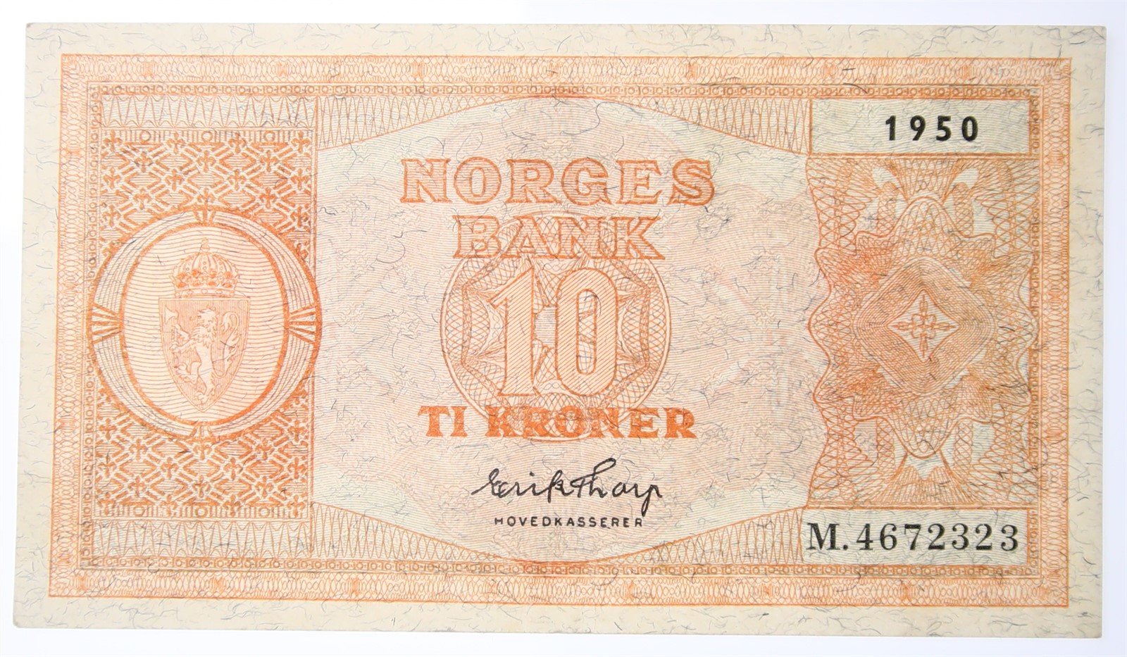 NORWAY. Type 3. 10 Kroner 1950-M. Kv 1+/01 (AU).