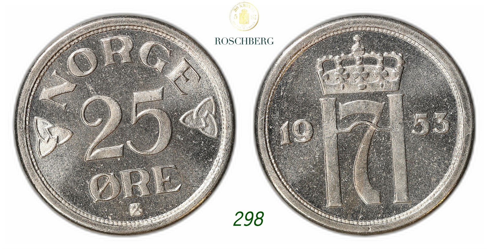 NORWAY. Haakon VII. 25 Øre 1953.