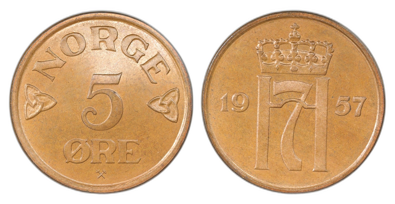 Norway. Haakon VII. 5 Øre 1957. Kv PRAKTEX.