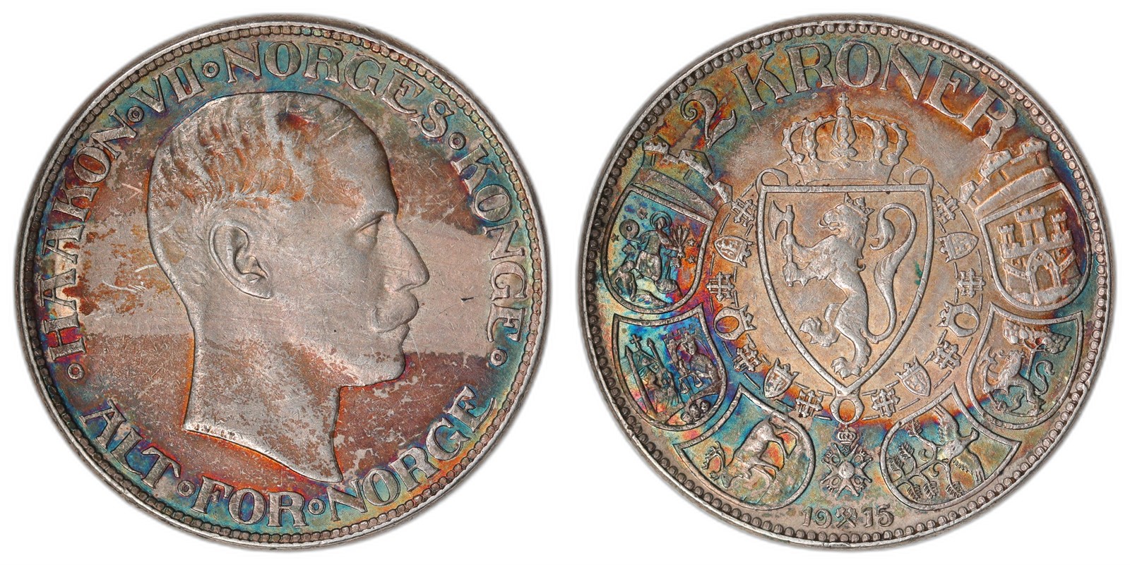 NORWAY. Haakon VII. 2 Kroner. 1915. Kv 1+ (XF).