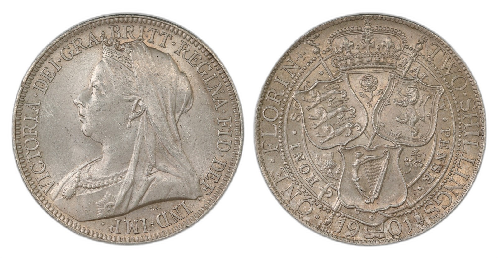 Great Britain. Victoria. Florin 1901- Veiled Head. Kv UNC.