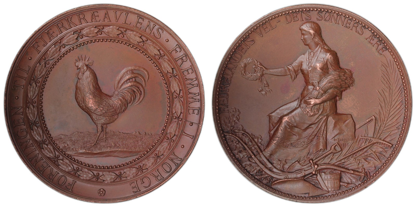 I. THRONDSEN. Foreningen for Fjærkreavlens Fremme. Bronze. Kv 01 (AU).