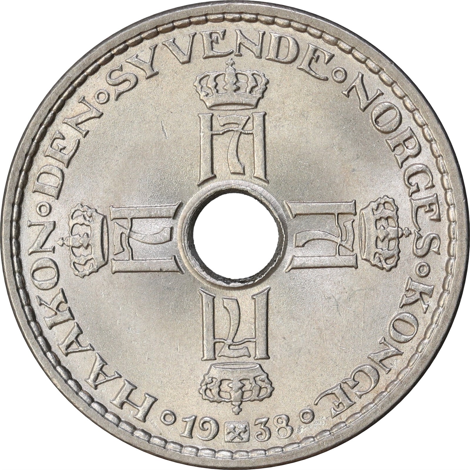 NORWAY. Haakon VII. 1 Krone 1938 Kv 0 (UNC)