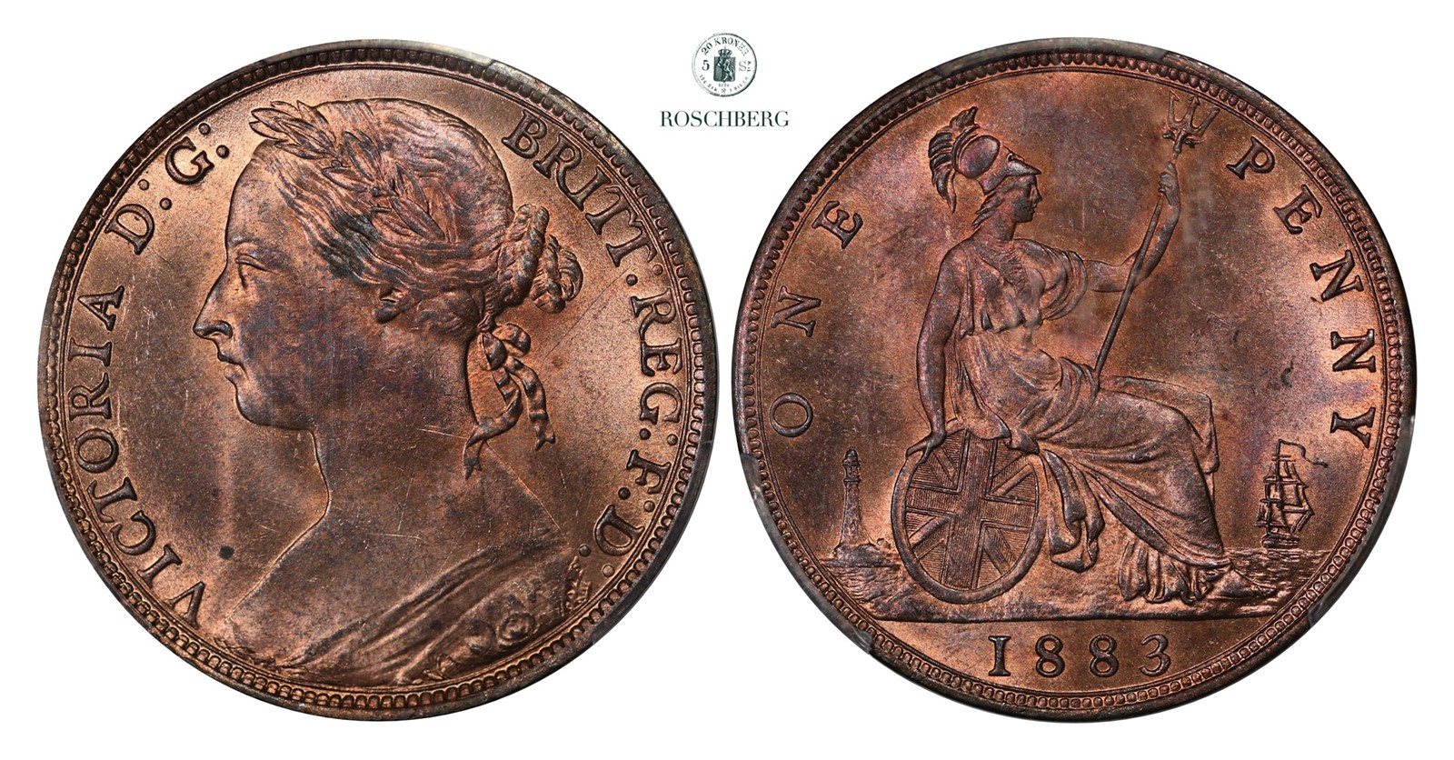 GREAT BRITAIN. 1 Penny 1883 PCGS MS64RB