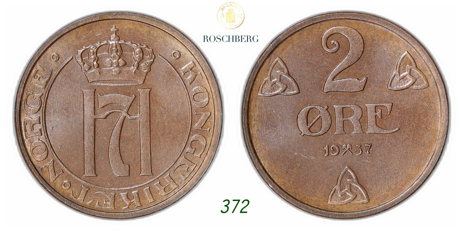 NORWAY. Haakon VII. 2 Øre 1937/6.