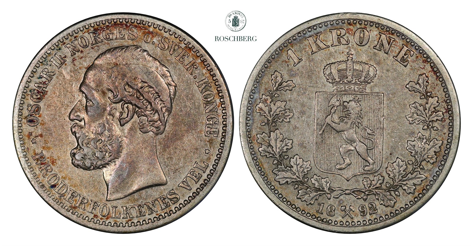 1 Krone 1892 Kv 1+ (VF)