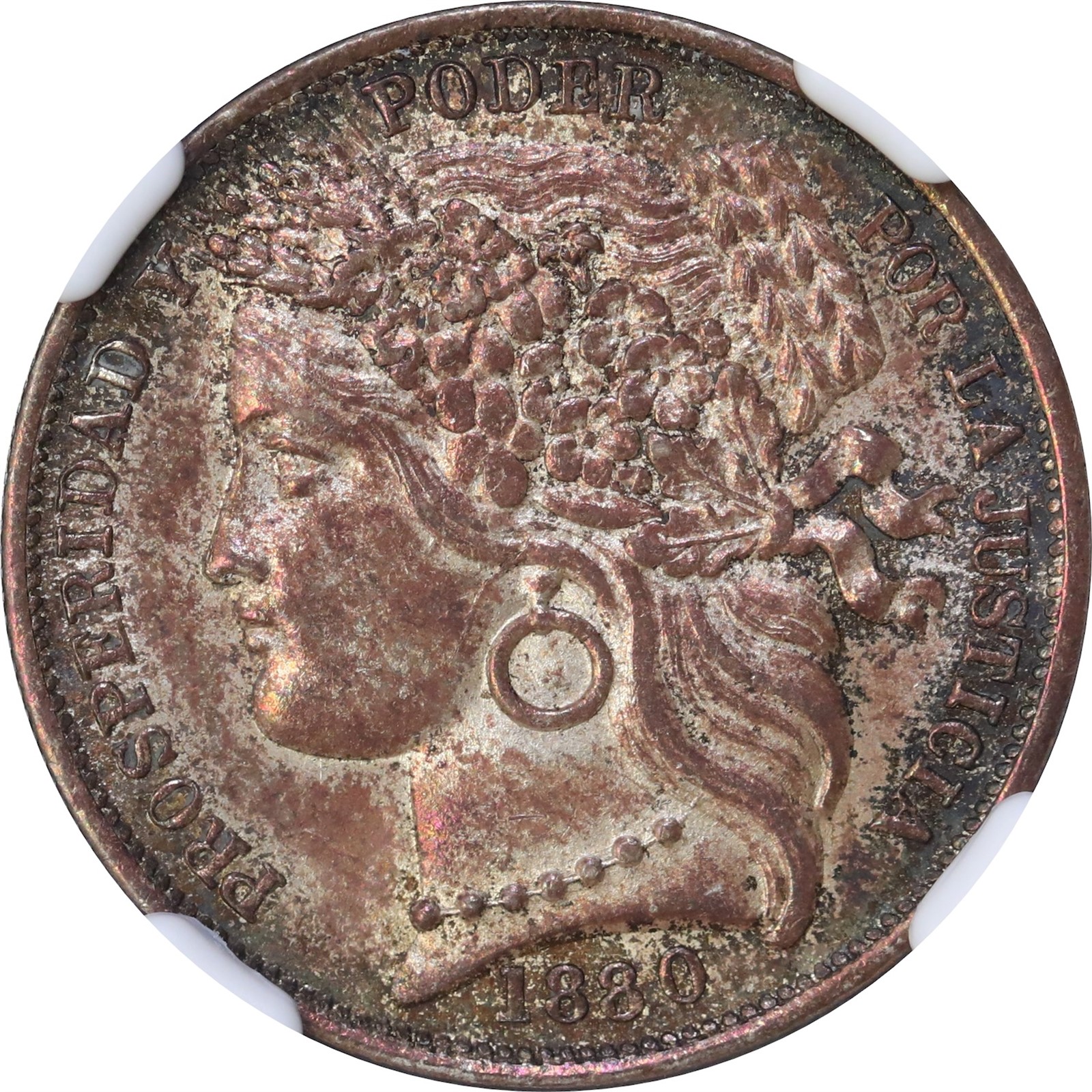 PERU. 1 Peseta 1880 B. NGC AU55