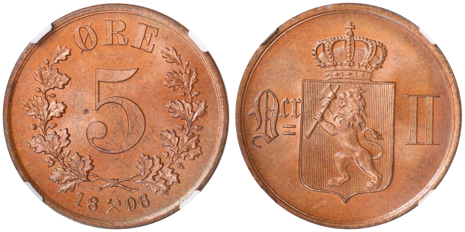NORWAY. Oscar II. 5 Øre 1896. NGC MS65BN.
