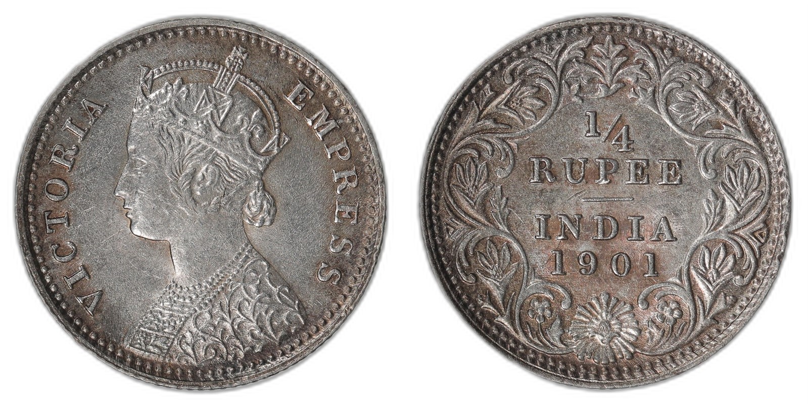 INDIA, BRITISH. Victoria. 1/4 Rupee. 1901-C. UNC.