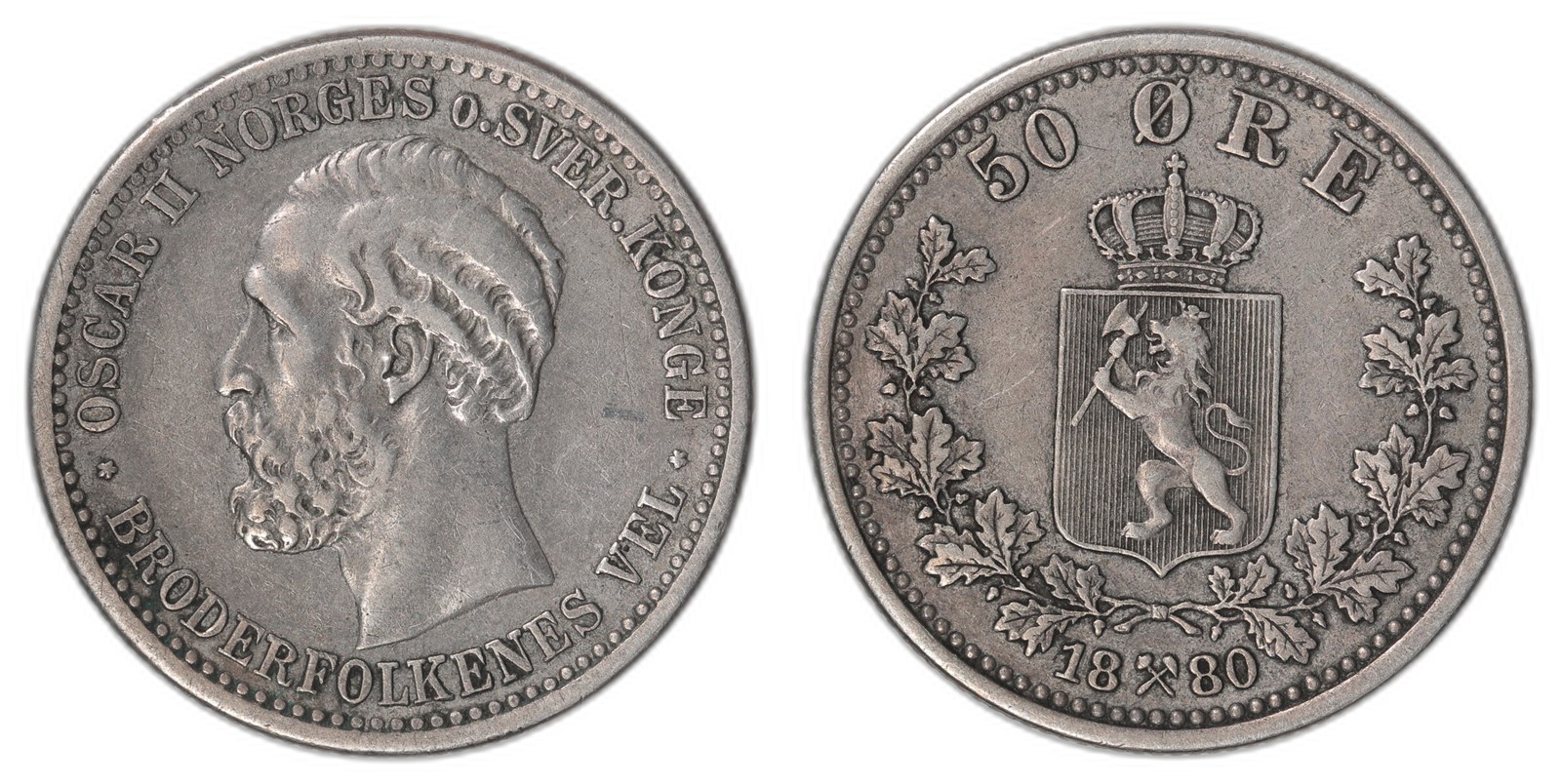 NORWAY. Oscar II. 50 Øre 1880. Kv 1+ (XF).