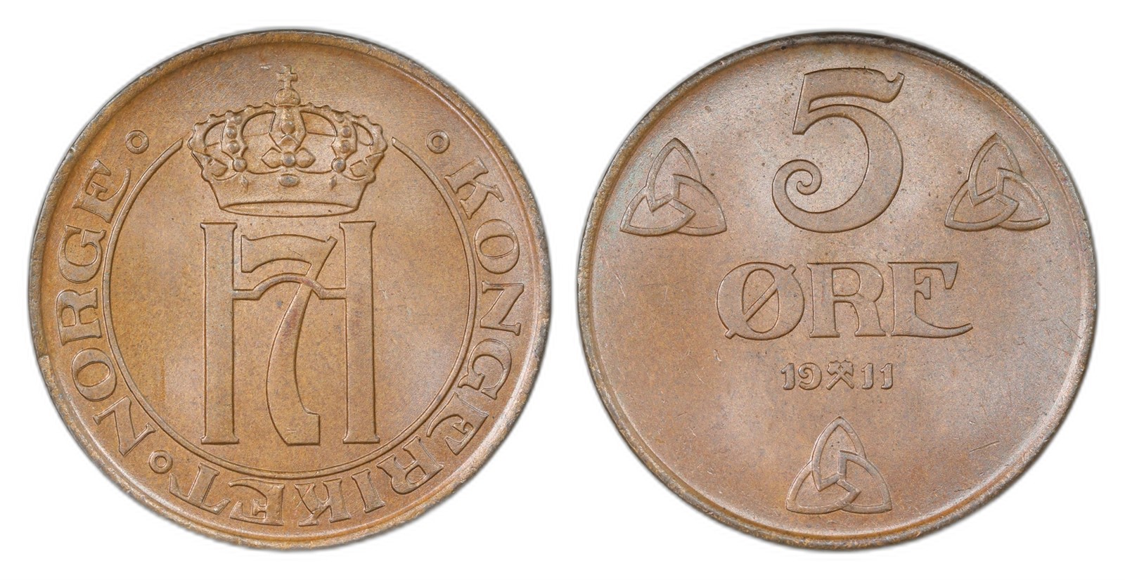 Norway. Haakon VII. 5 Øre 1911. Kv 0.