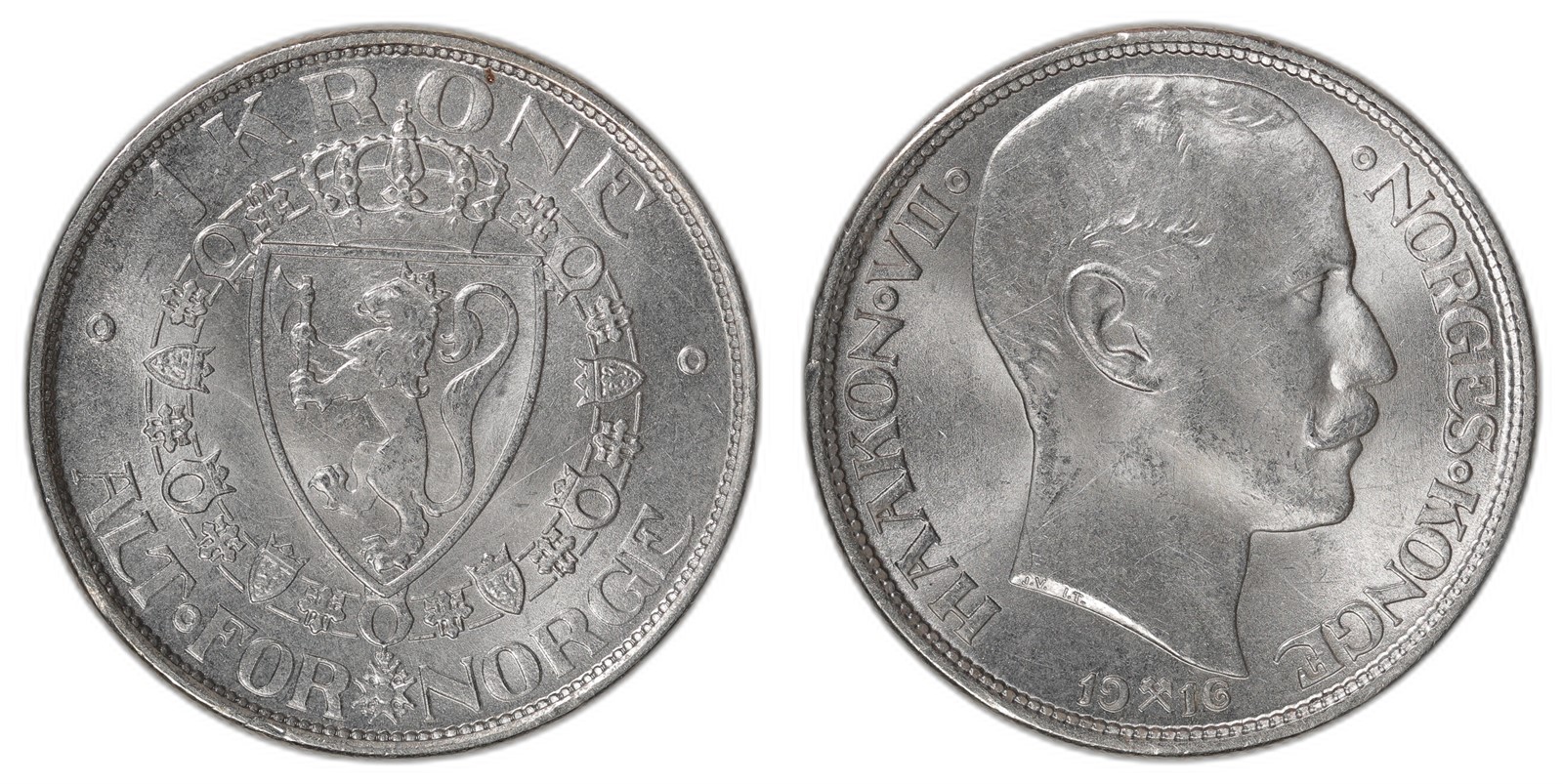 NORWAY. Haakon VII. 1 Krone 1916. Kv 0 (UNC).