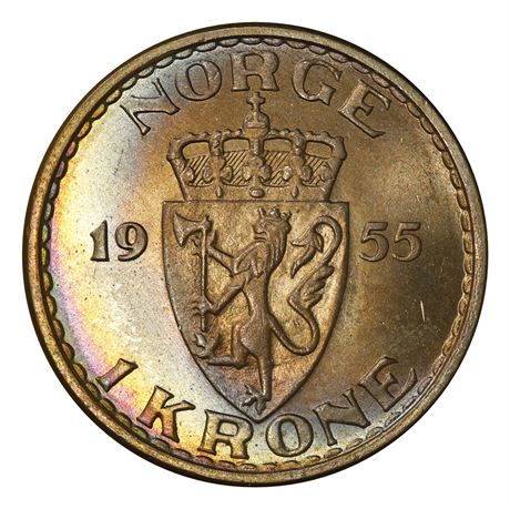 1 Krone 1955 Kv 0, vakker toning