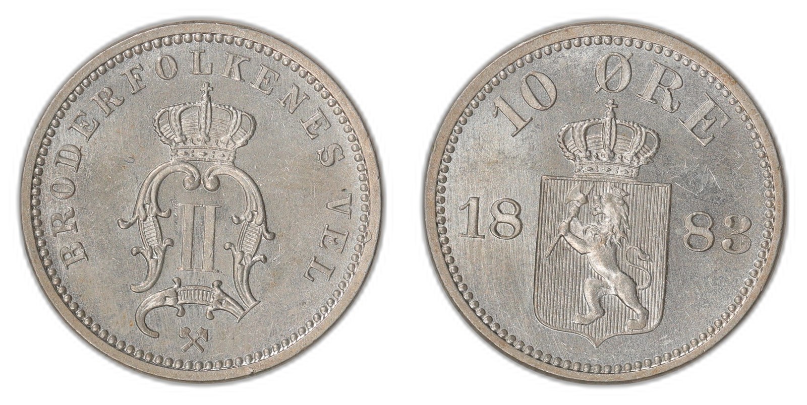 NORWAY. Oscar II. 10 Øre 1883. Kv 0 (CHOICE).