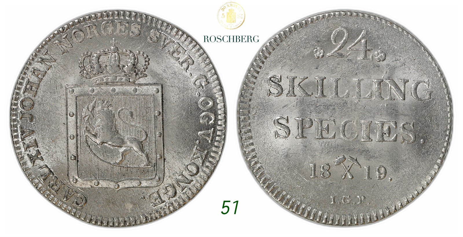 NORWAY. Carl XIV Johan. 24 Skilling 1819-IGP.