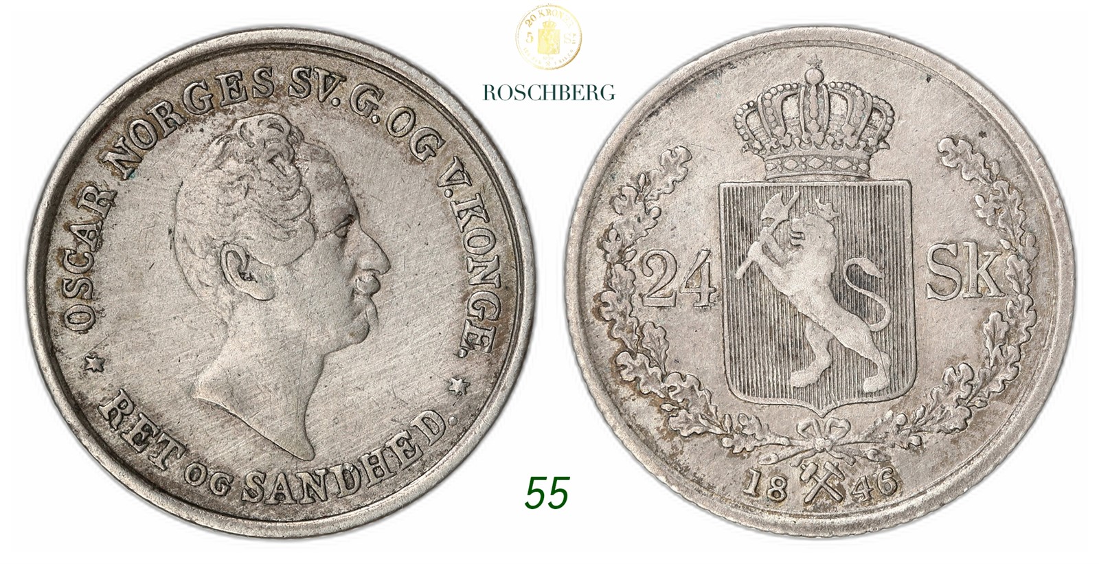 NORWAY. Oscar I. 24 Skilling 1846.