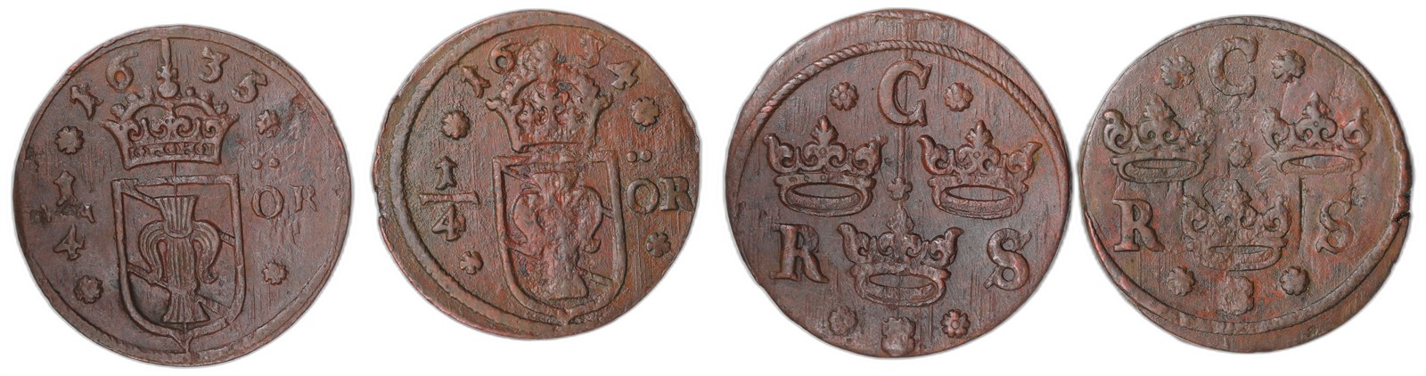 SWEDEN. Christina. 1/4 Ör. 1634 & 1635. 01 (UNC).