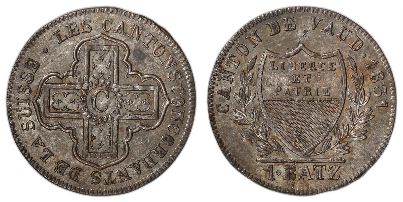 SWITZERLAND, Vaud. Republic. 1 Batz. 1831. AU.