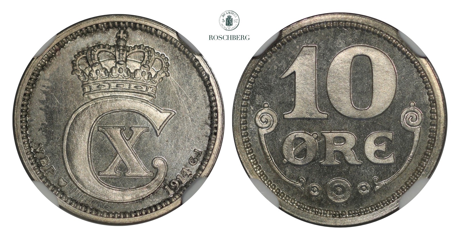 DENMARK. 10 Øre 1914 NGC MS66 PROOF