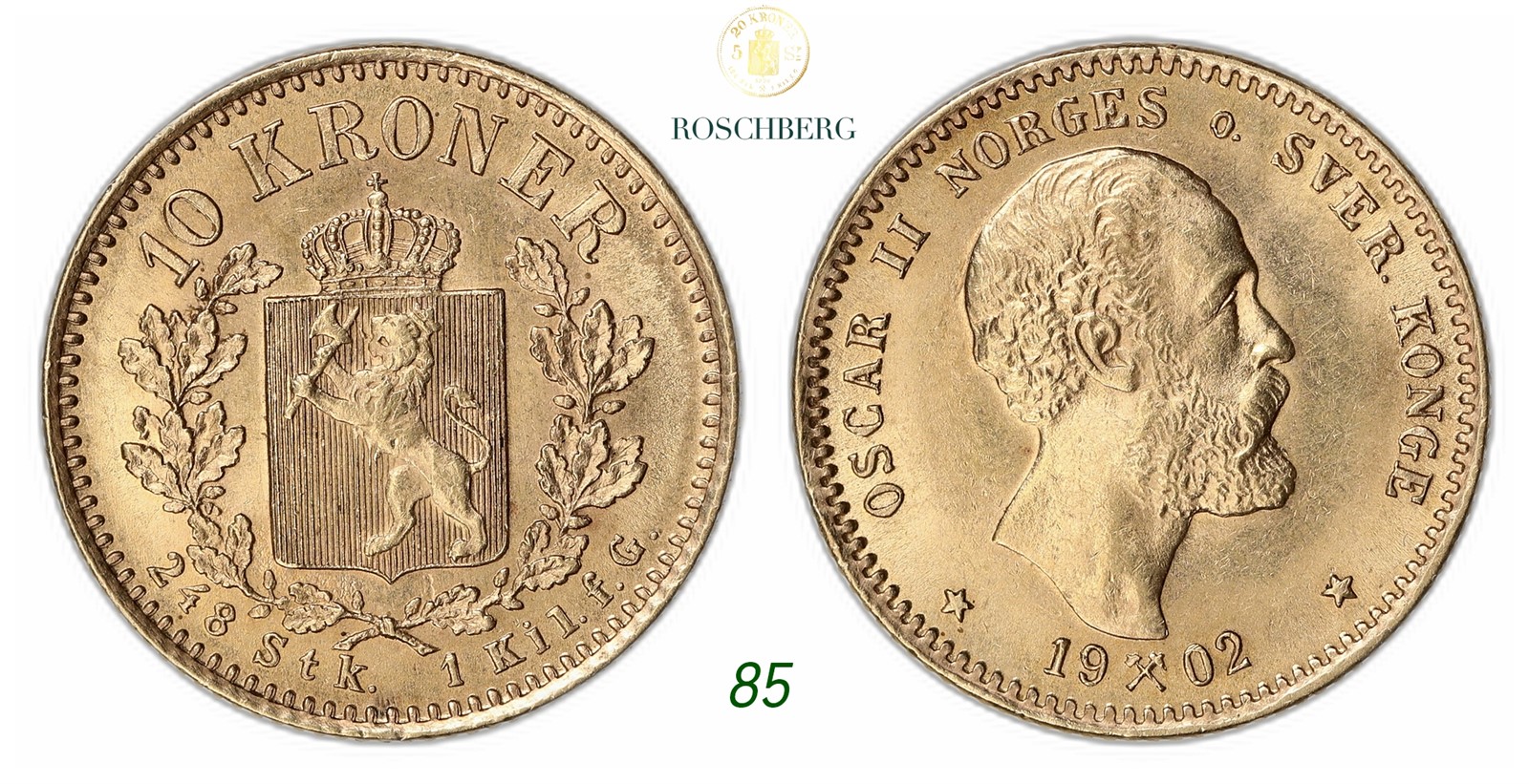 NORWAY. Oscar II. 10 Kroner Gold 1902.