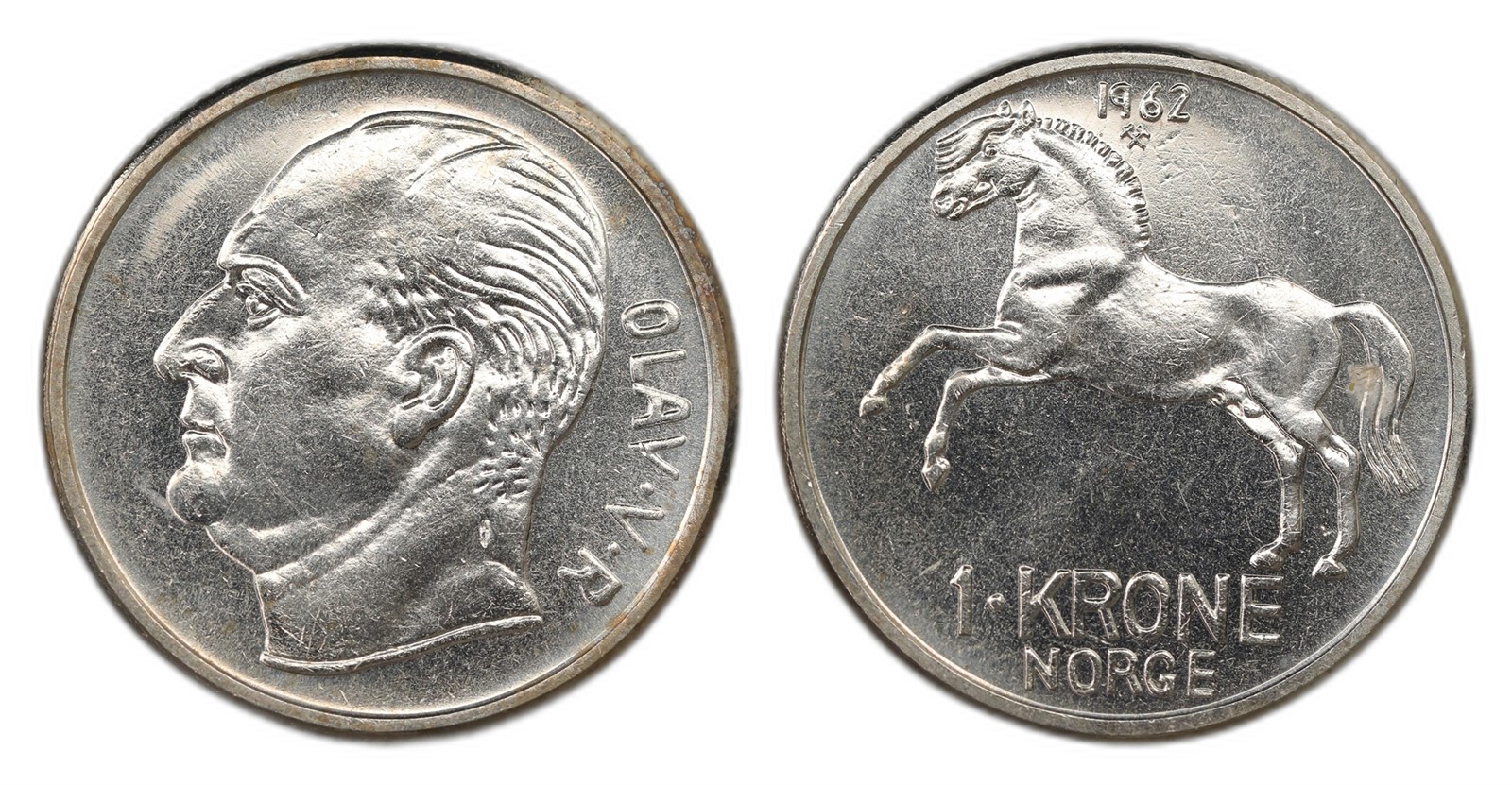 Norway. Olav V. 1 Krone 1962. Kv PRAKTEX.