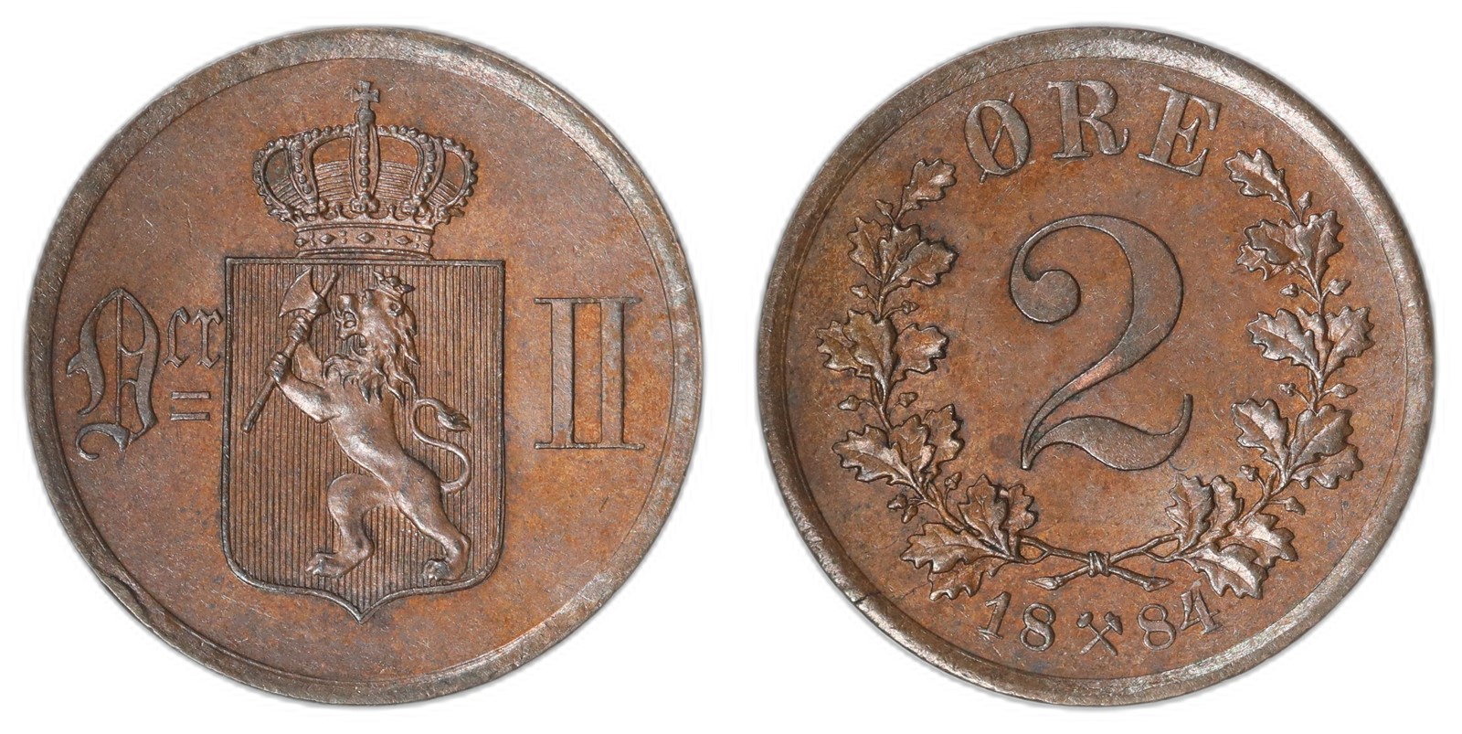 NORWAY. Oscar II. 2 Øre. 1884. Kv 0/01 (UNC).