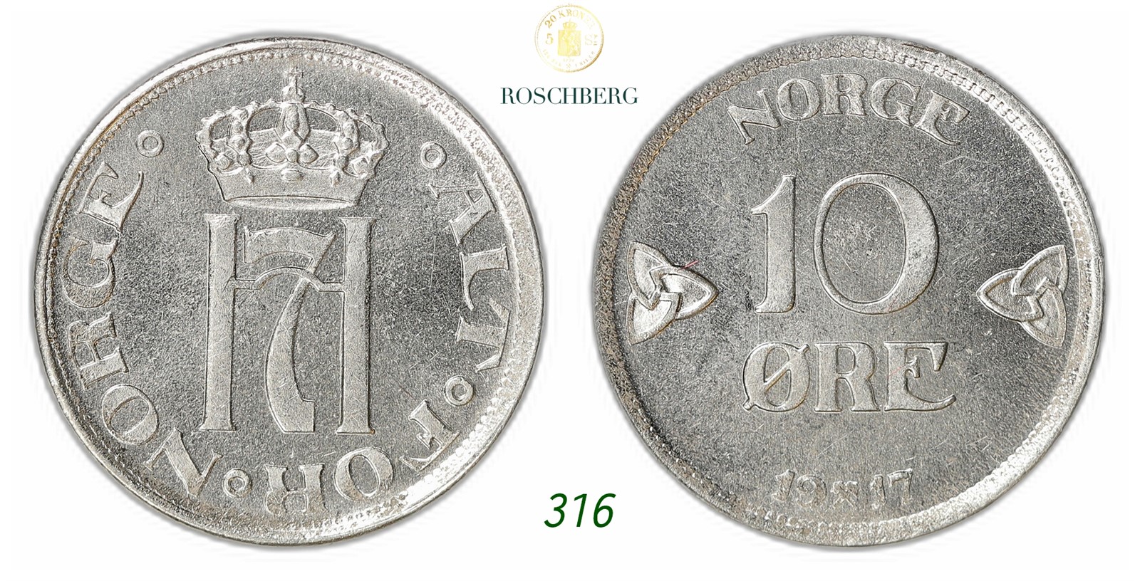 NORWAY. Haakon VII. 10 Øre 1917.