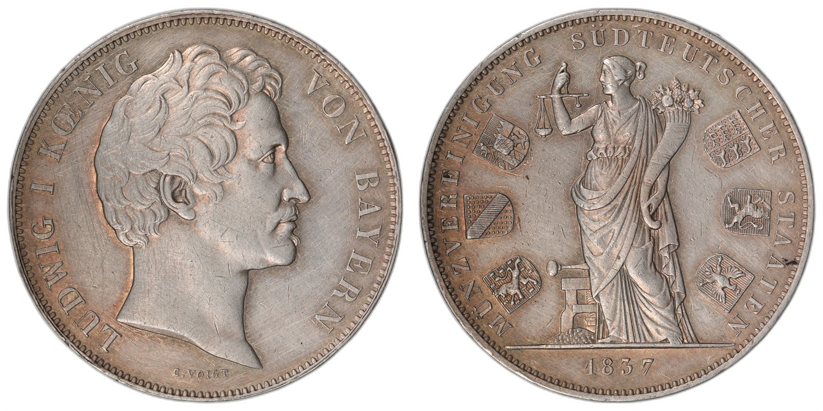 GERMAN STATES, Bavaria. 2 Thaler. 1837. AU.