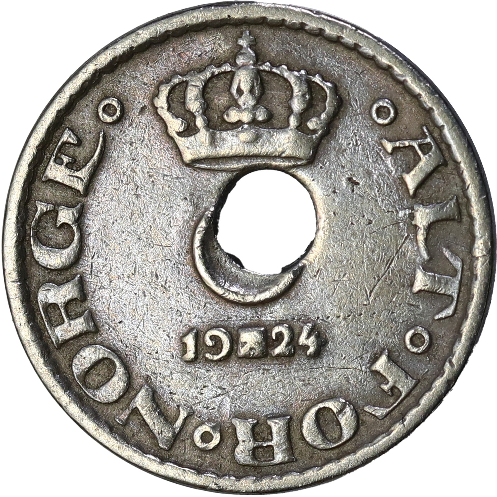 NORWAY. Haakon VII. 10 Øre 1924 Mint error. Kv 1 (VF)