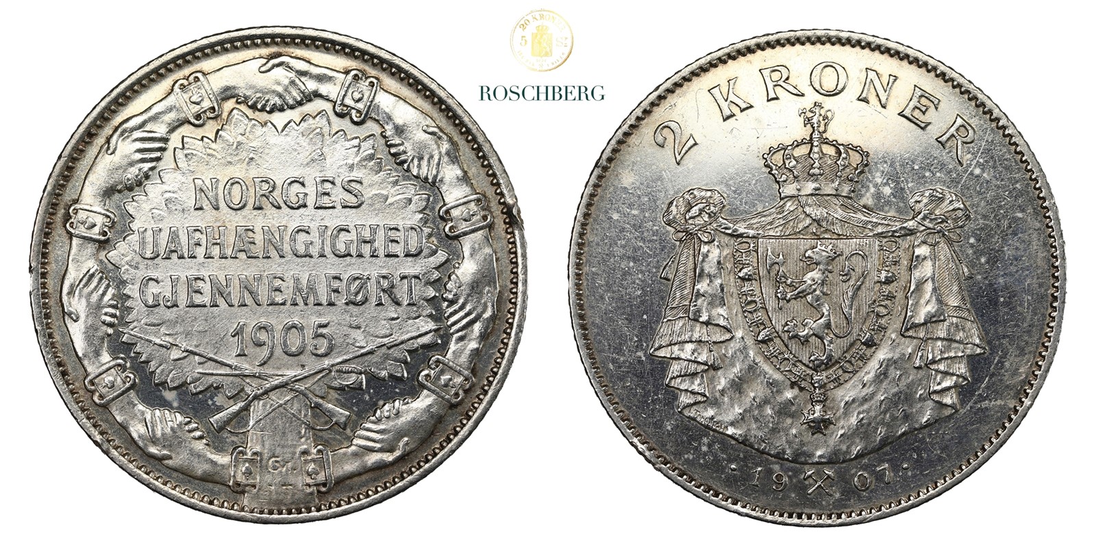 Norge 2 Kroner 1907 Gevær Kv 01