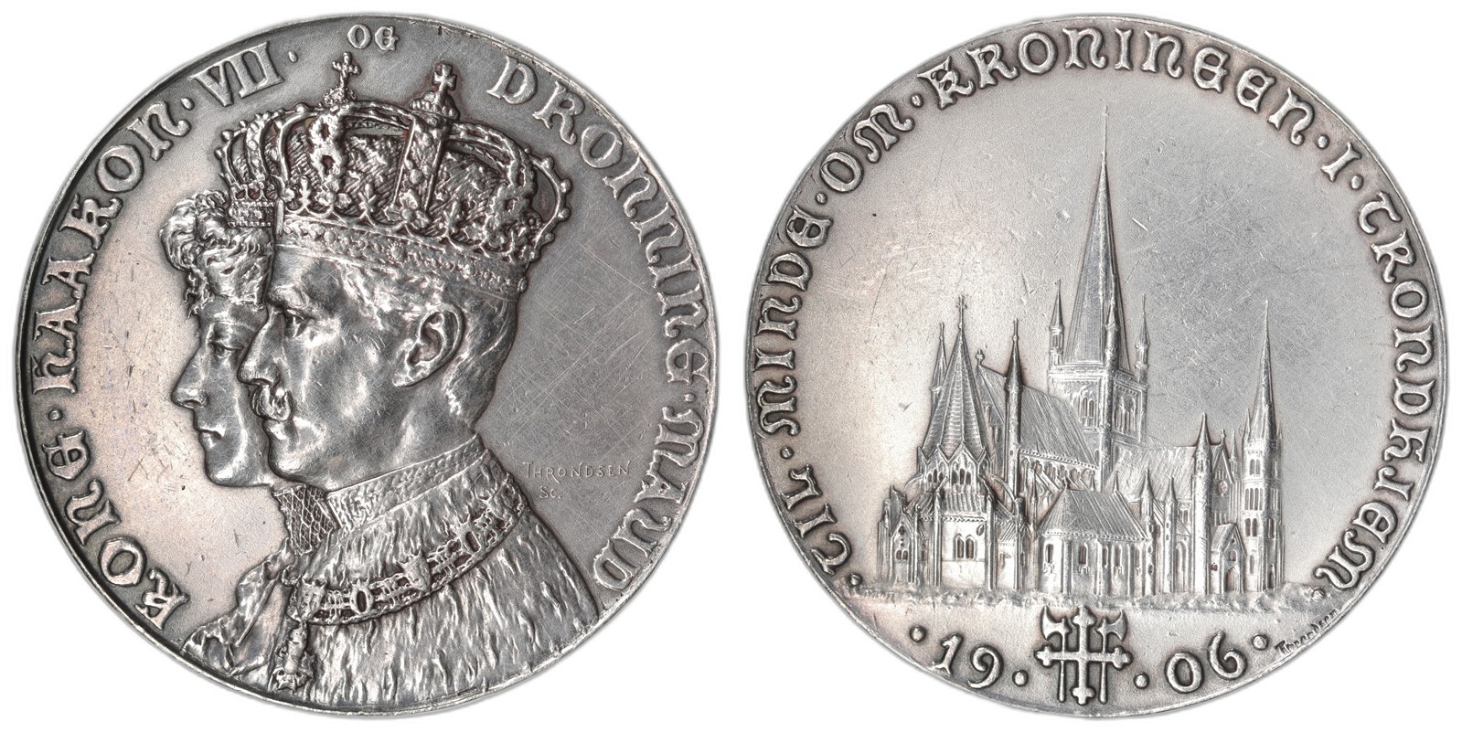 I. THRONDSEN. Kroningsmedaljen 1906. Sølv. Kv 01 (AU).