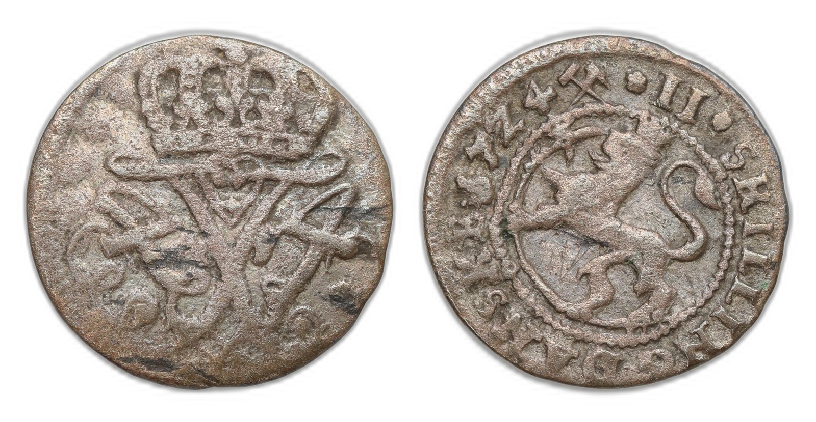 Norway. Frederik IV. 2 Skilling 17Z4. Kv 1/1+.