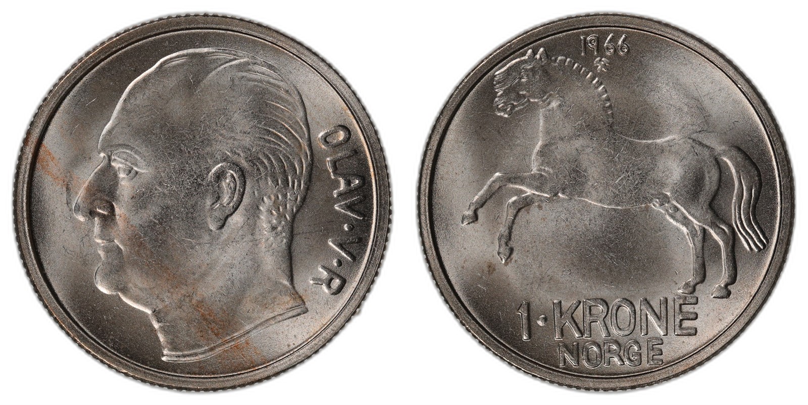 NORWAY. Olav V. 1 Krone. 1966. Kv 0 (UNC).