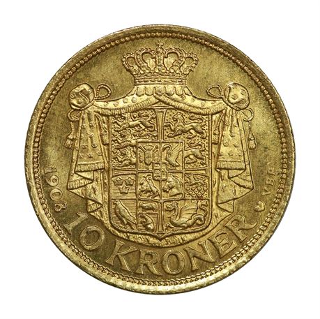 Danmark 10 Kroner 1908 Kv 0/01