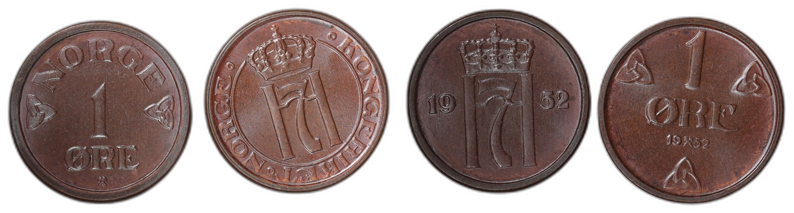 NORWAY. Haakon VII. 1 Øre 1952 Type 1 og 2. Kv 0  (PRAKTEX).