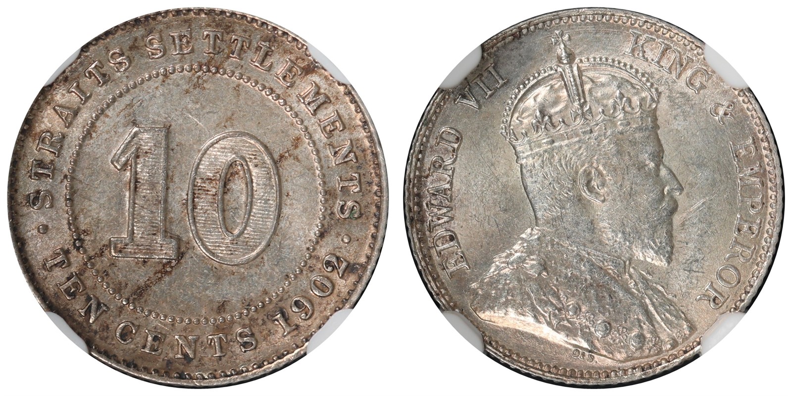 STRAITS SETTLEMENTS. Edward VII. 10 Cents. 1902. MS62.