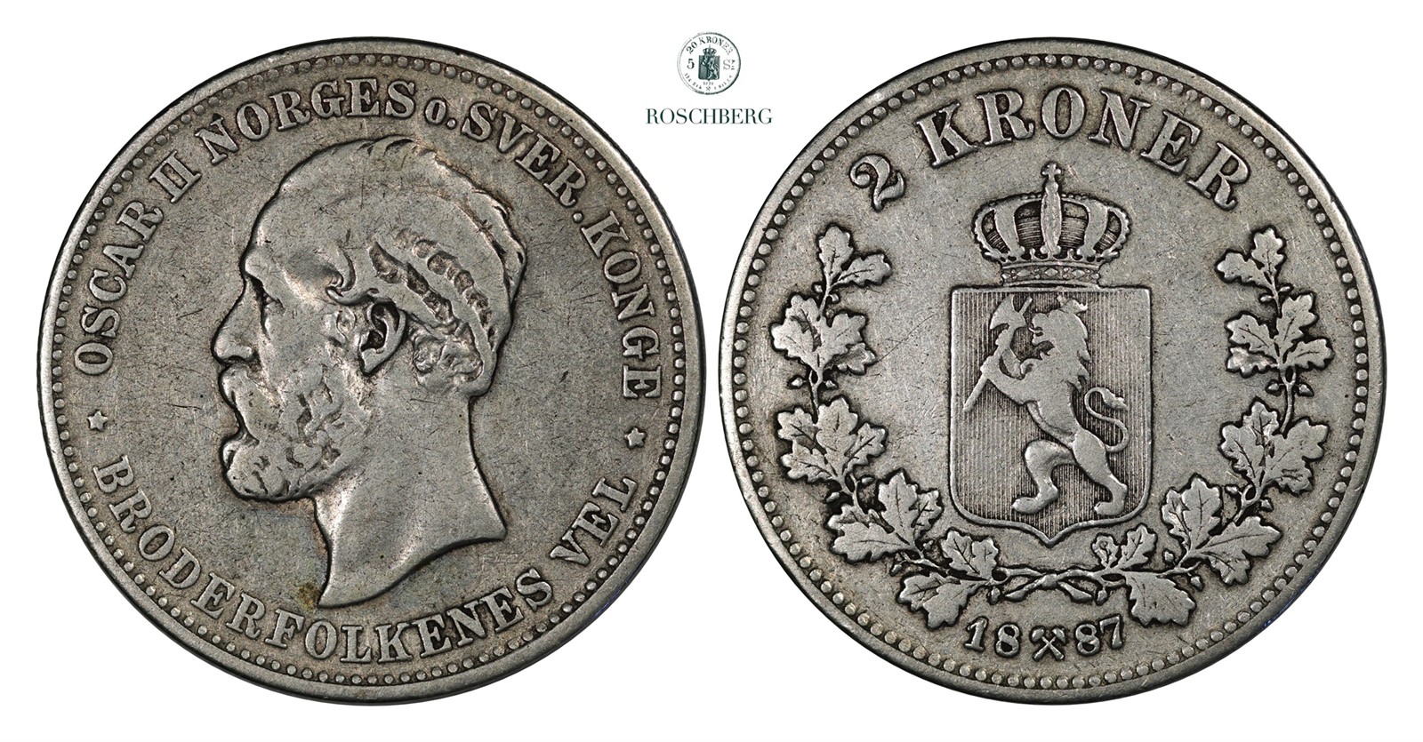 2 Kroner 1887 Kv 1 (VF)