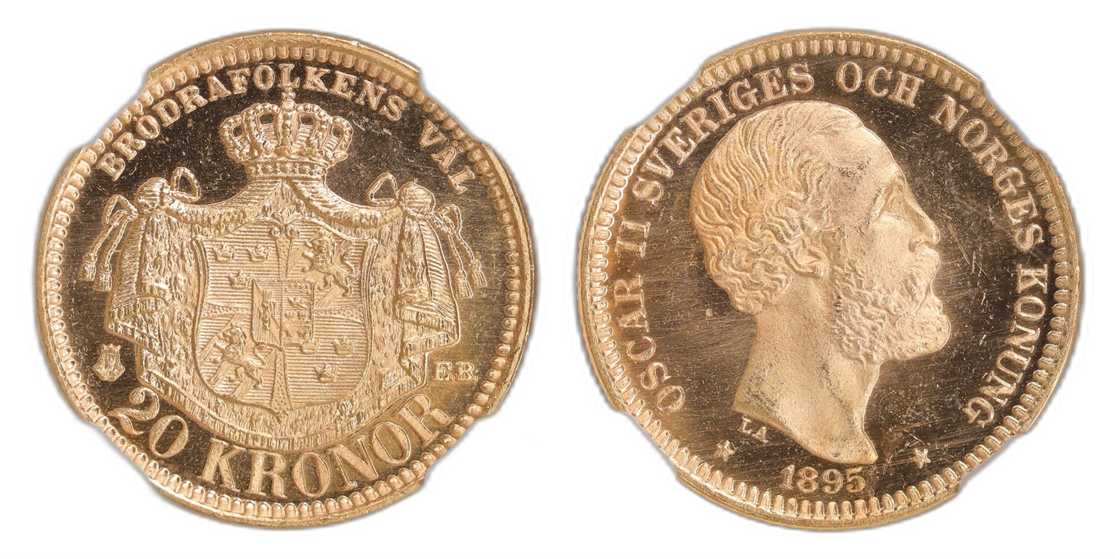 Sweden. Oscar II. 20 Kronor 1895. Kv NGC MS64+.