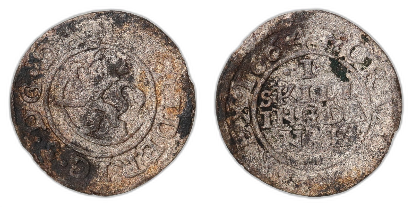 NORWAY. Frederik III. 1 Skilling. 1664. Kv 1 (VF).