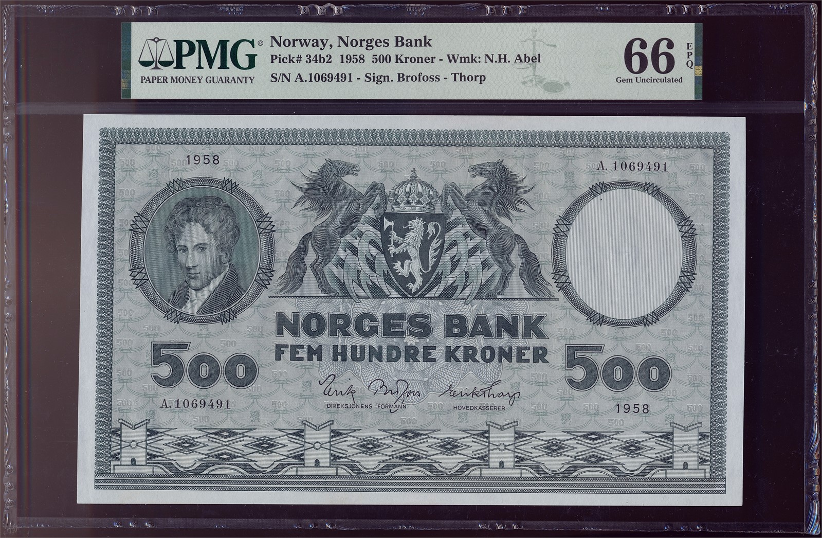 500 Kroner 1958-A. PMG 66EPQ.