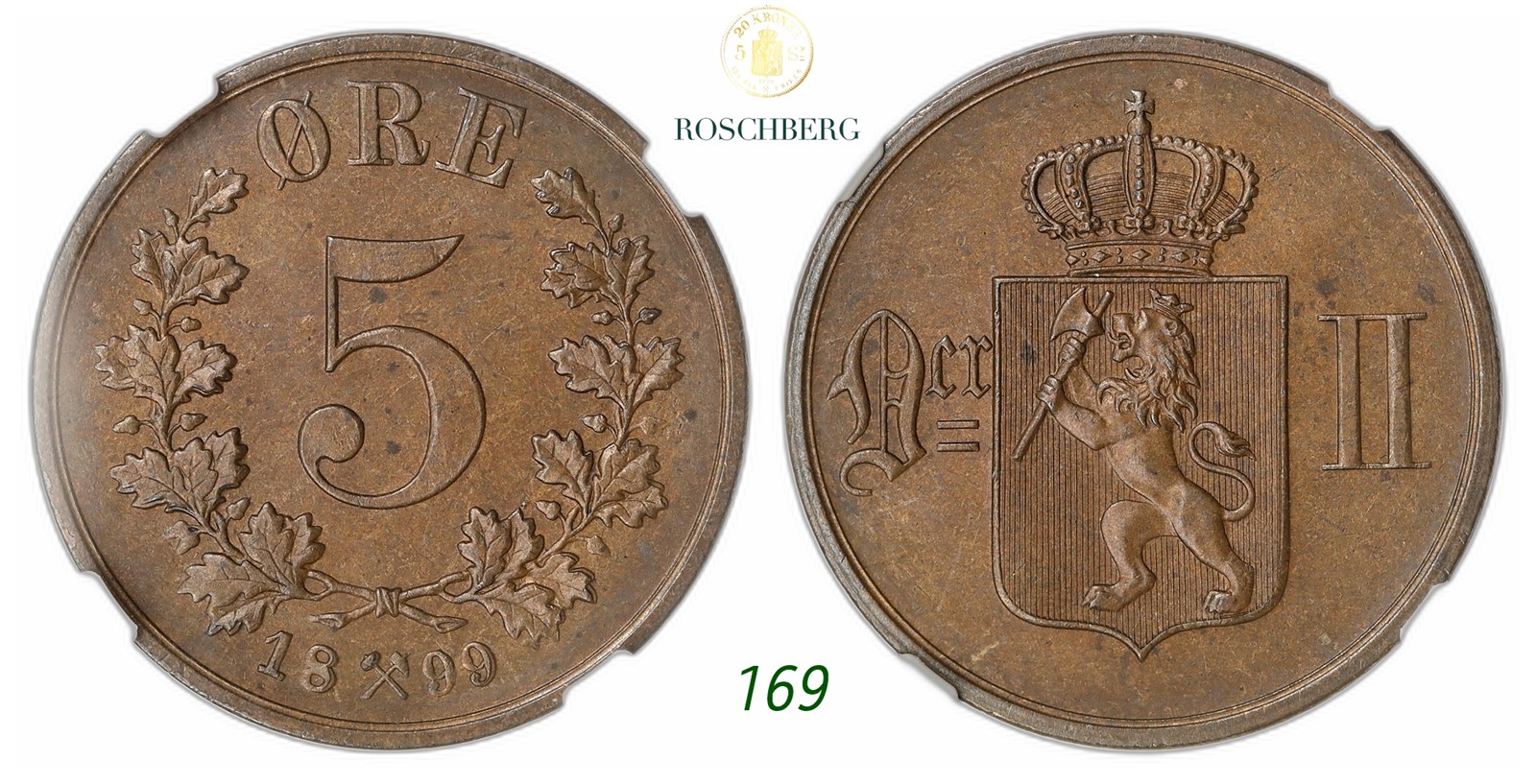 NORWAY. Oscar II. 5 Øre 1899.