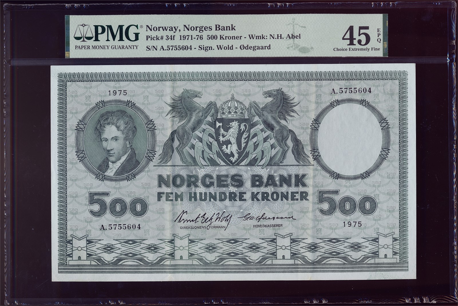 500 Kroner 1975-A. PMG 45EPQ.