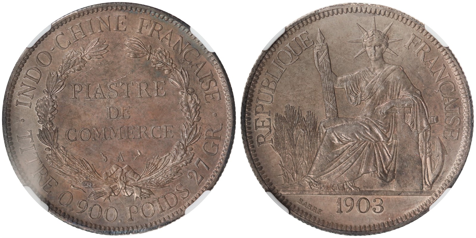 FRENCH INDOCHINA. Republic. 1 Piastre. 1903-A. NGC AU Details.