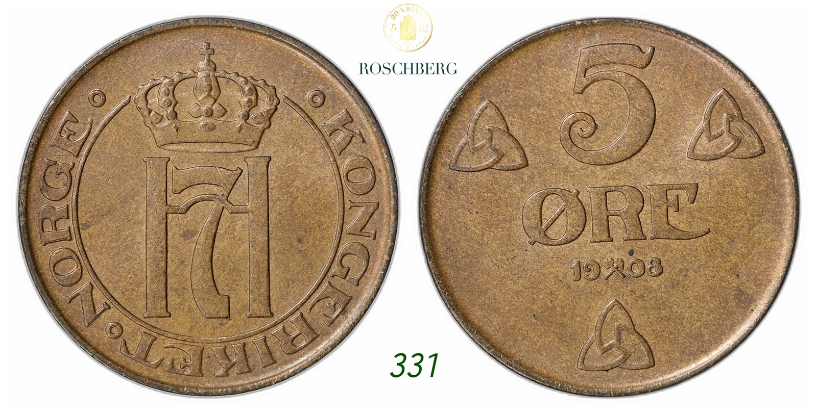 NORWAY. Haakon VII. 5 Øre 1908.