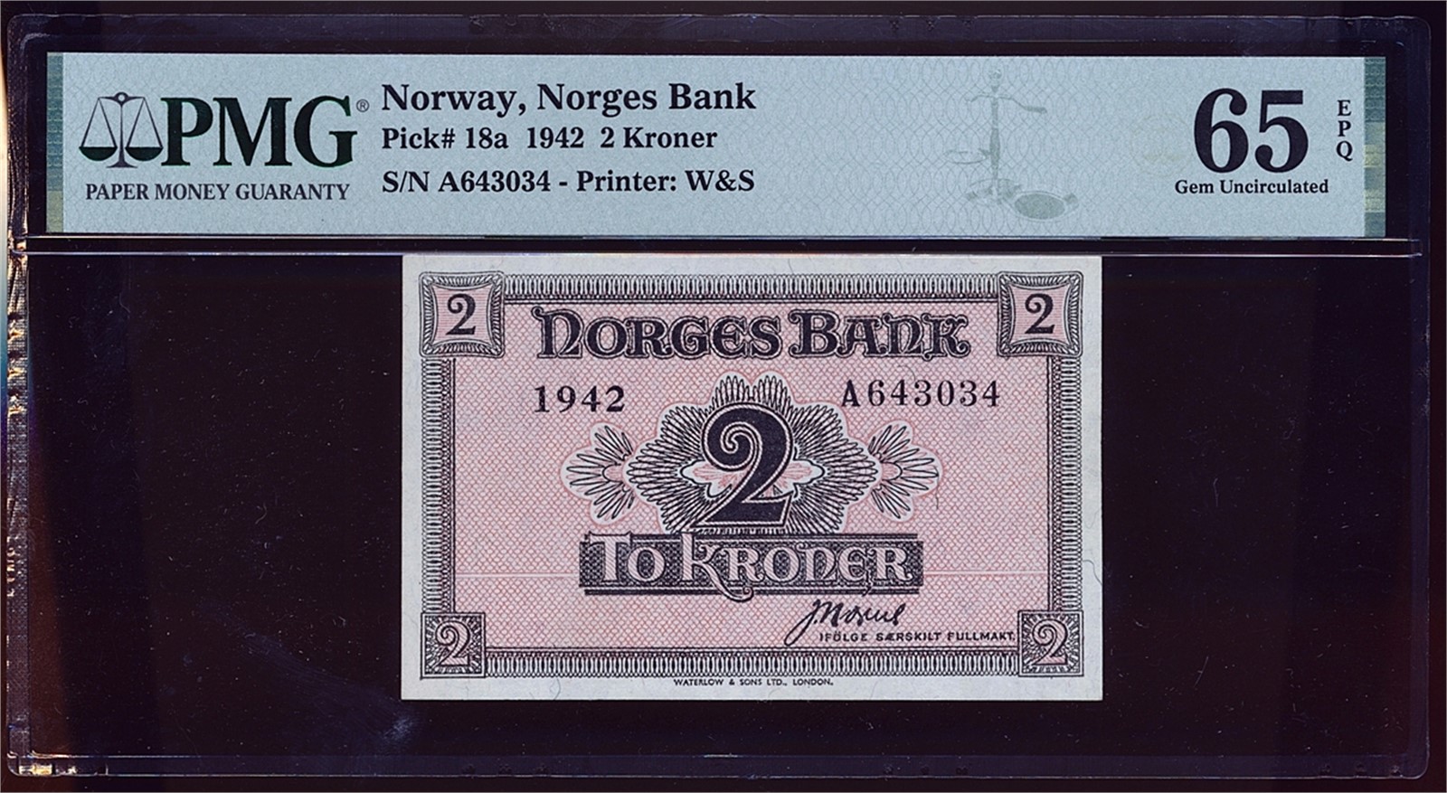 2 Kroner 1942-A London. PMG 65 EPQ.