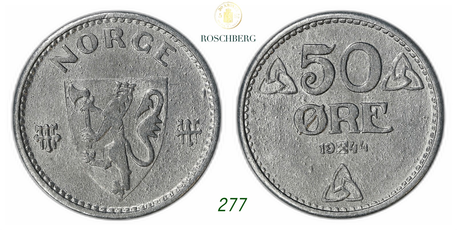 NORWAY. Occupation. 50 Øre 1944.