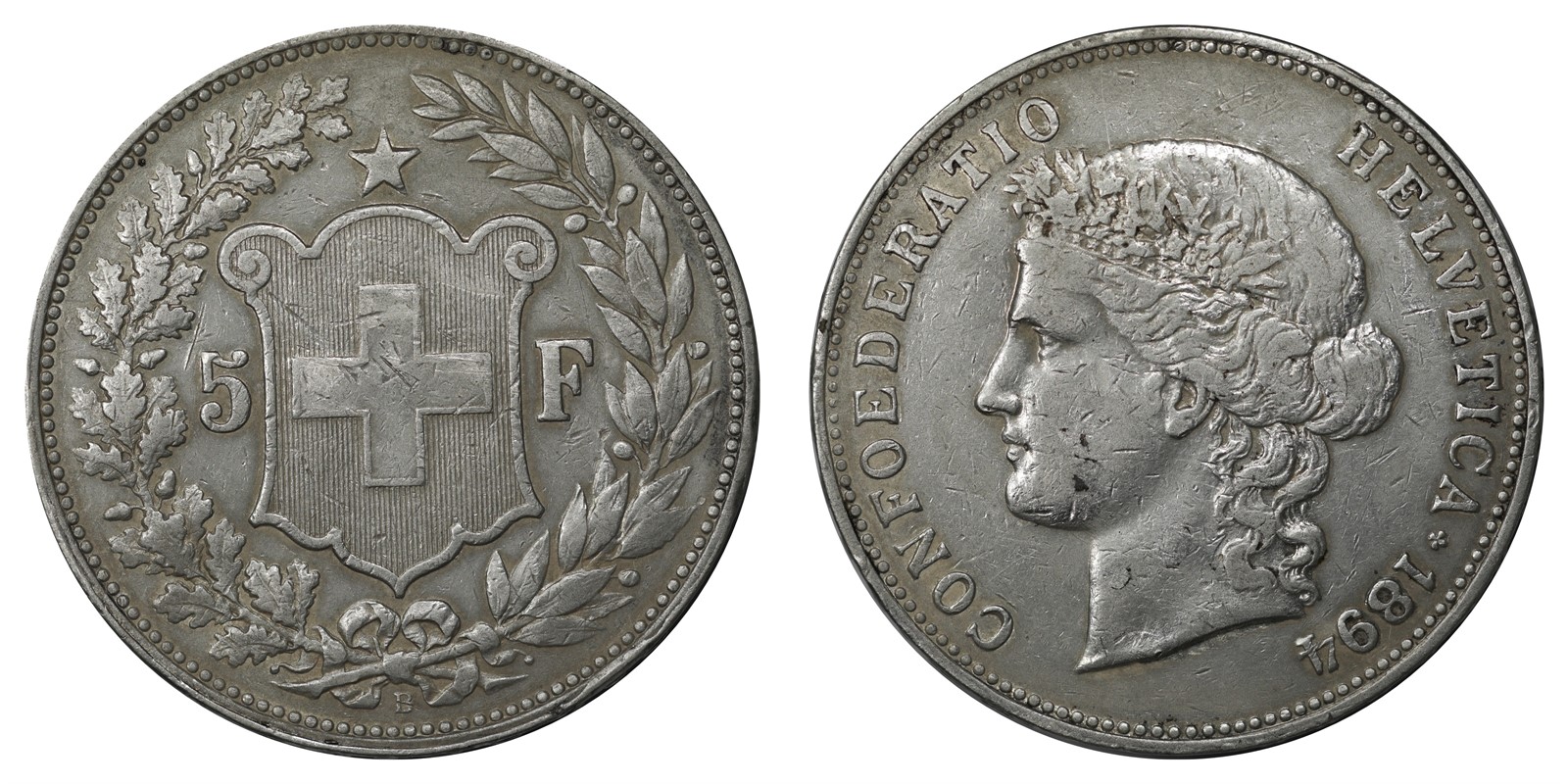 Switzerland - 5 Francs 1894 B - VF *