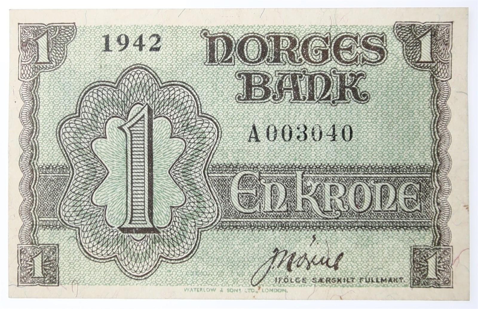 NORWAY. Type London. 1 Krone 1942-A. Kv 1+ (XF).