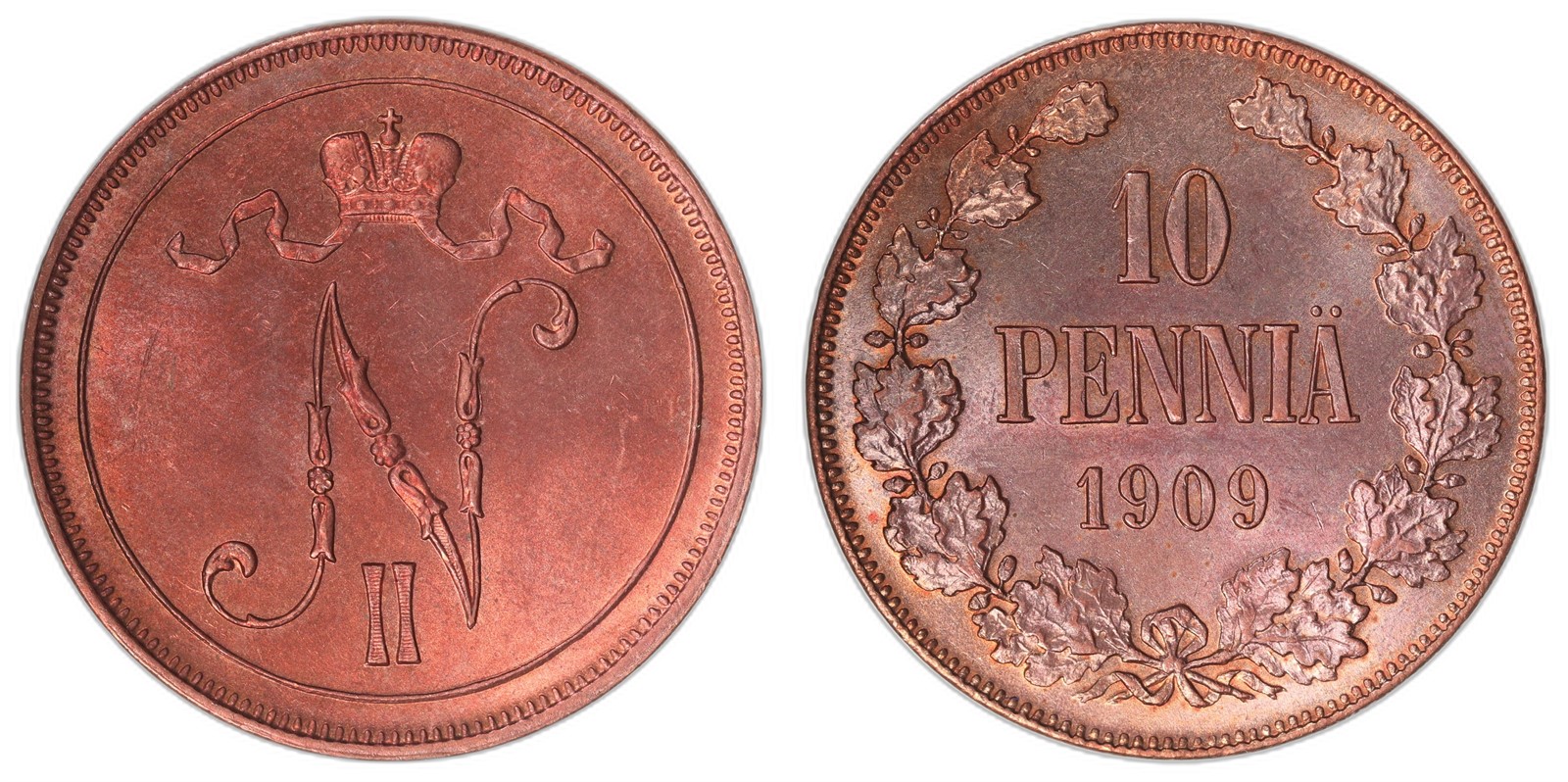 FINLAND. Nicholas II. 10 Penni. 1909. UNC.